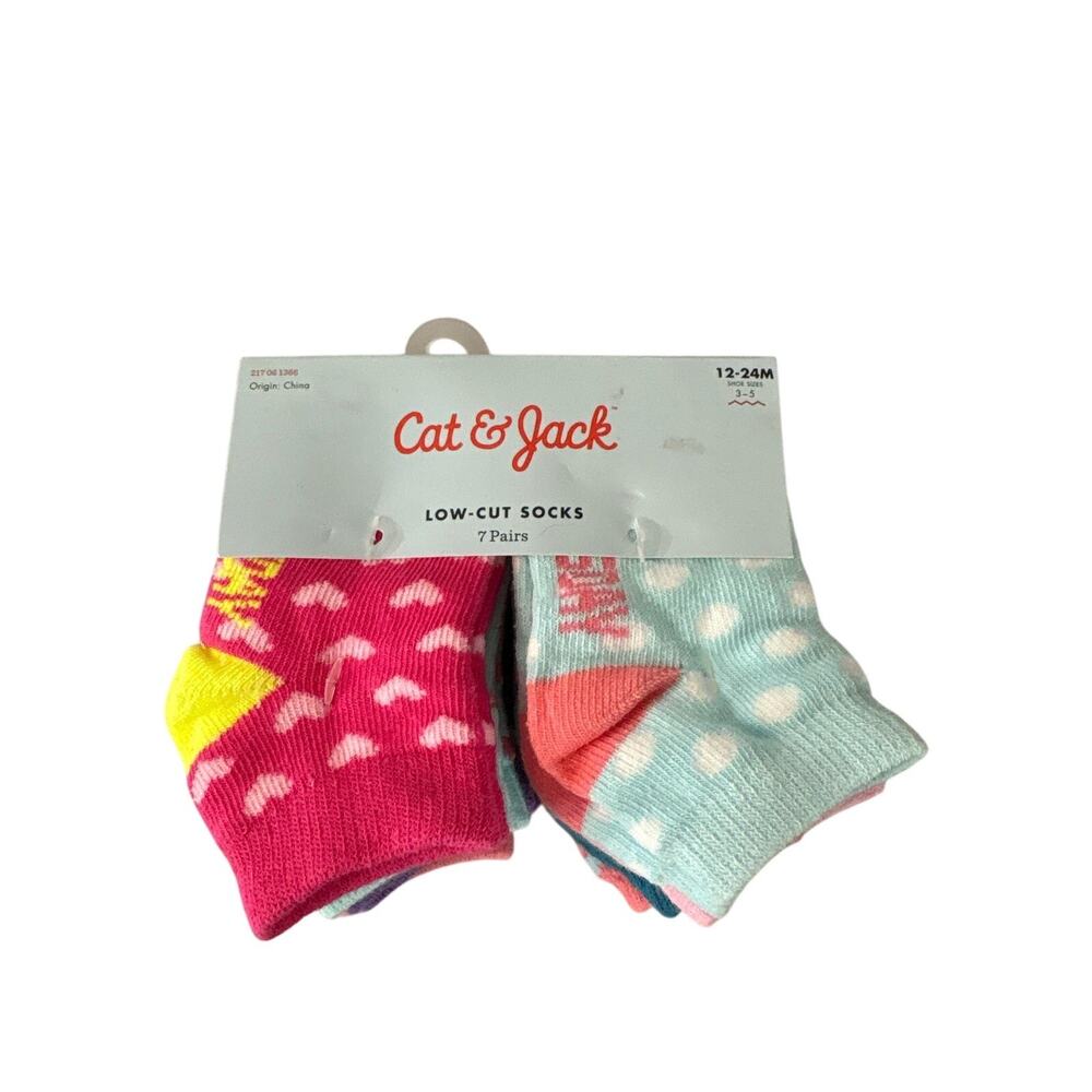 Cat & Jack Girls Low-Cut Socks Colorful 7 Pairs, Size 12-24 Months